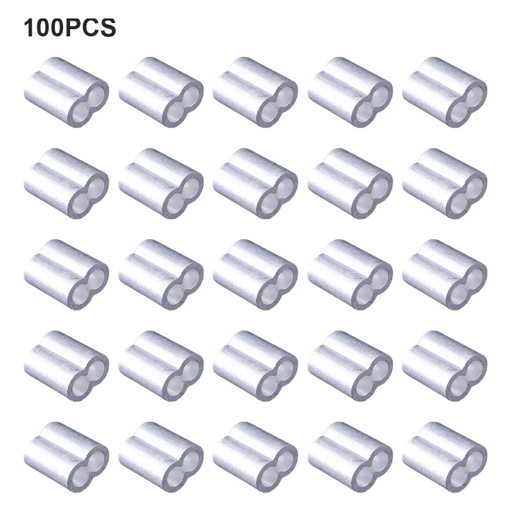 

100pcs Vents Hanging Oval Cable Crimps Silver Aluminum Crimping Sleeve Clips Double Ferrules Wire Rope Assortment Kit Loop Line