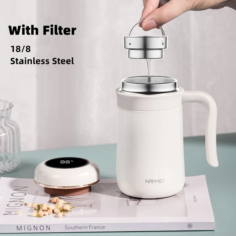 

450ml Thermal Coffee Bottle with Filter Handle LED Temperature Stainless Steel Vacuum Insulated Home Office Cup Tea Infuser Mug