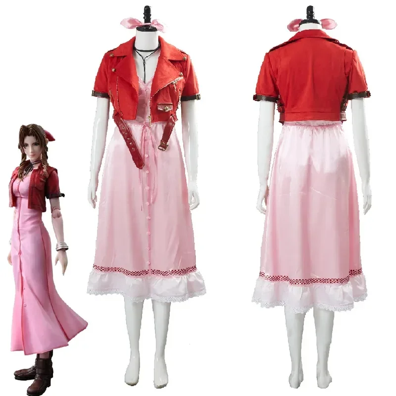 Final Cosplay Fantasy VII 7 Aerith Aeris Gainsborough Косплей Костюм Платье Yuffie Kisaragi Moogle Накидка Наряд