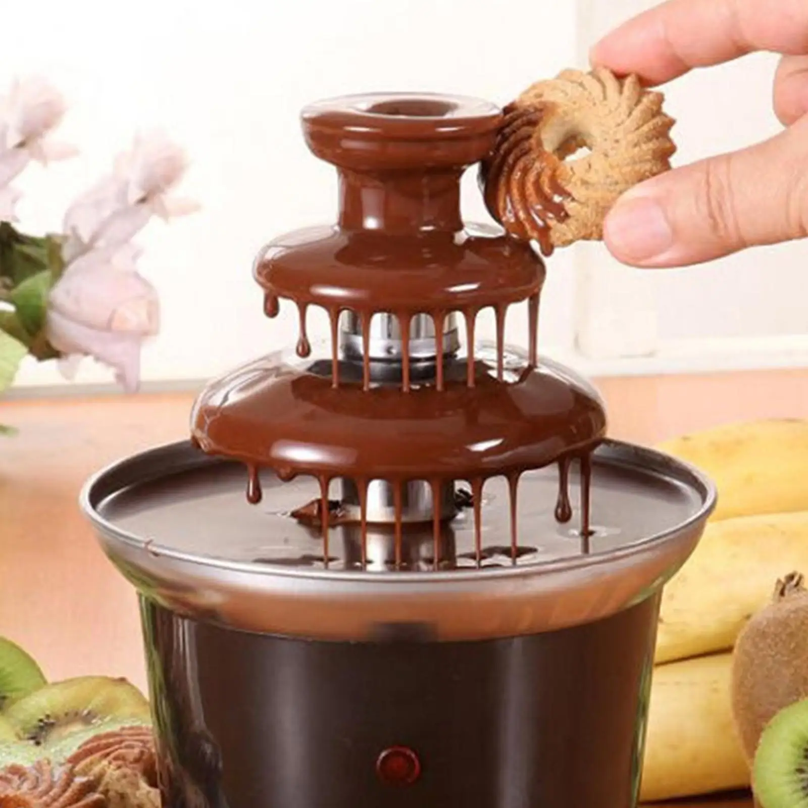 

Mini Chocolate Fountain DIY Handmade Chocolate Melting With Heating Fondue Chocolate Waterfall Hotpot Machine