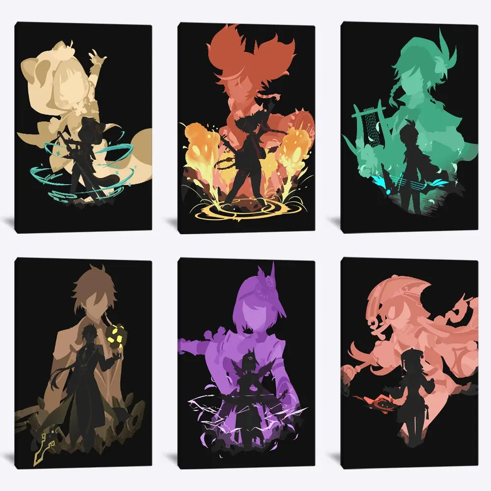 

Qiqi Zhongli Razor Rosaria Sara Sayu Venti Xiao Yanfei Xinyan Genshin Impact Canvas Decor Wall Art Декоративные плакаты