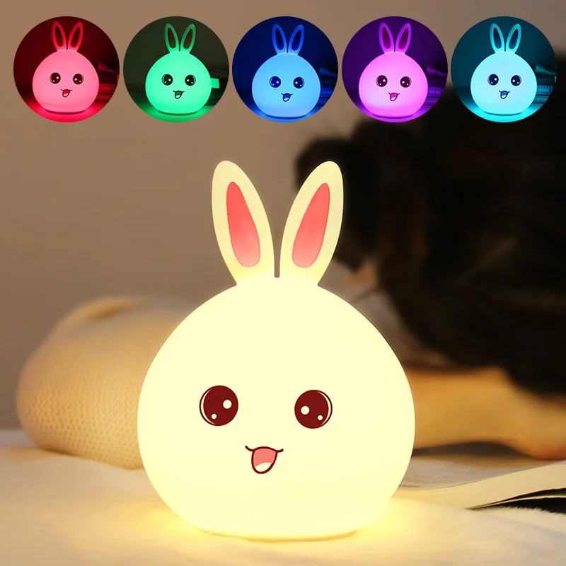 

Силиконовый ночсветильник с милым кроликом для детей, симпатисветильник ночник с изменением цвета, силиконовый ночник с USB-зарядкой, мягкая...