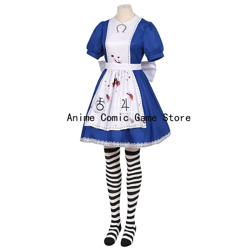 В наличии XS-XL Alice Madness Returns ожерелье для косплея парик носки игра платье горничной