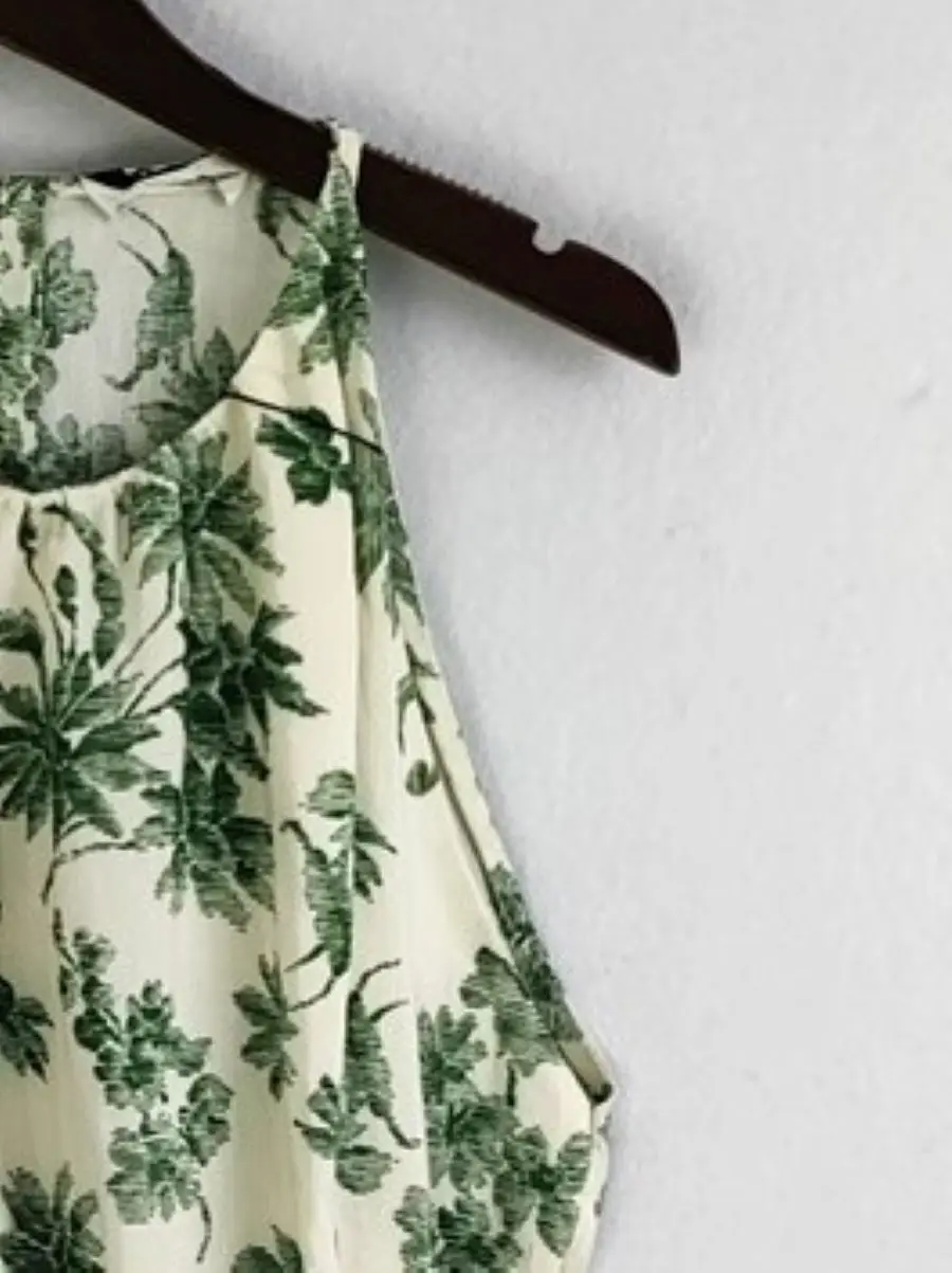 Women Floral Print Lace Up Elastic Waist O-Neck Sleeveless Holiday 2023 Summer Midi Dress