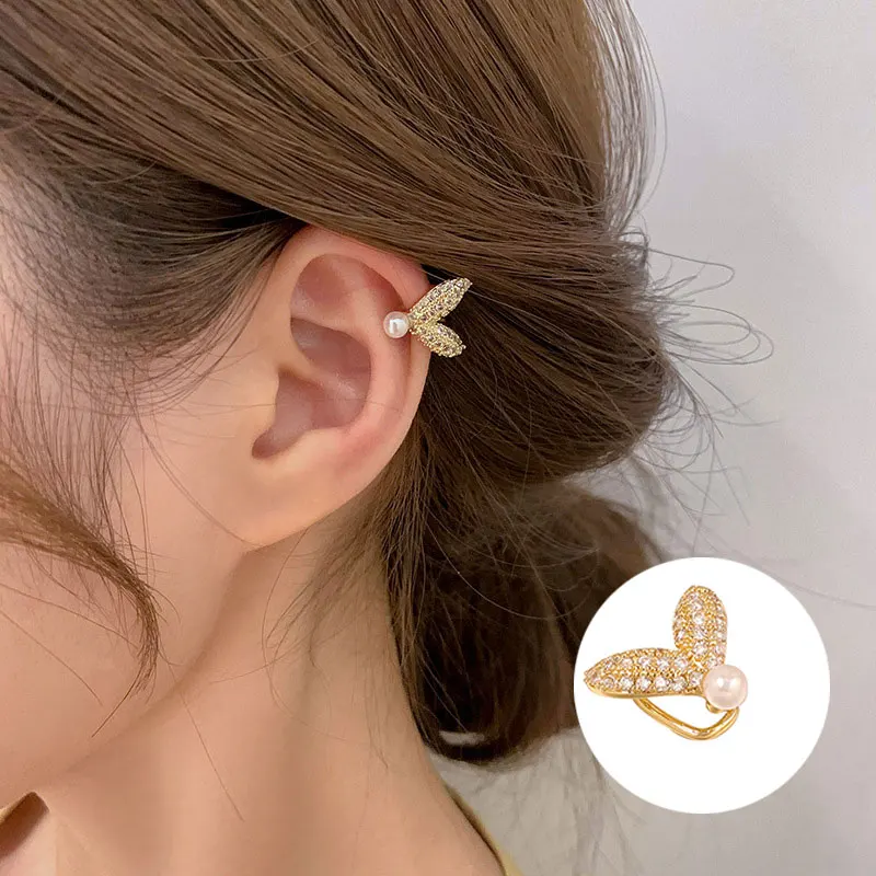 

1Pcs Gold Color Imitation Pearls Crystal Ear Cuff Clip Women No Pierced Mermaid Without Hole Ear Wrap Earcuff Clips Jewelry