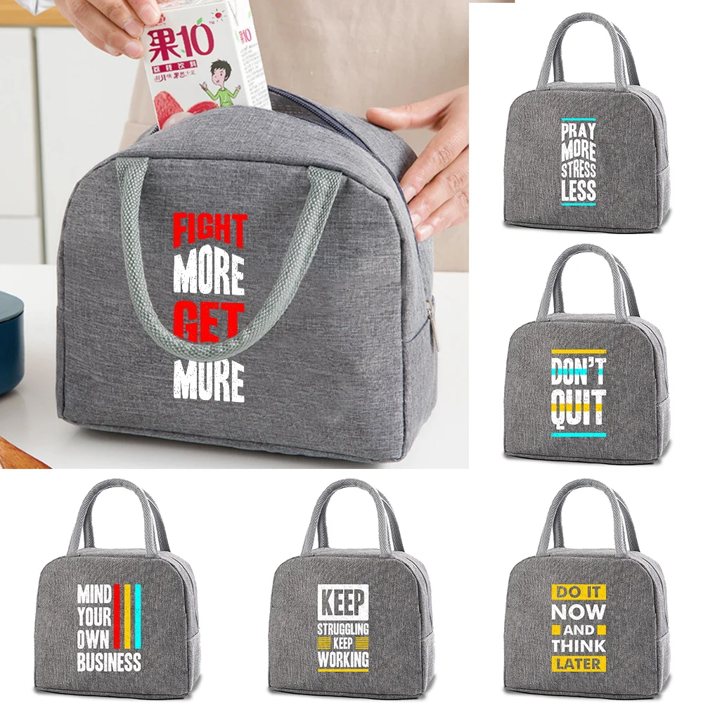 

Phrase Lunch Bags Women Kids Bento Fresh Cooler Bag Phrase Print Thermal Breakfast Food Handbag Portable Picnic Travel Lunch Bag