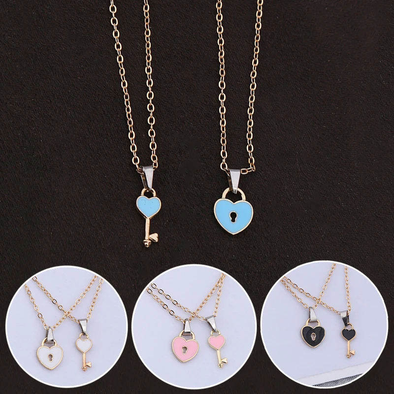 

Paired Heart Lock Pendant Necklaces For Women Men Lovers Best Friends Trendy Sweet Couple Necklaces Party Fashion Jewelry Gifts