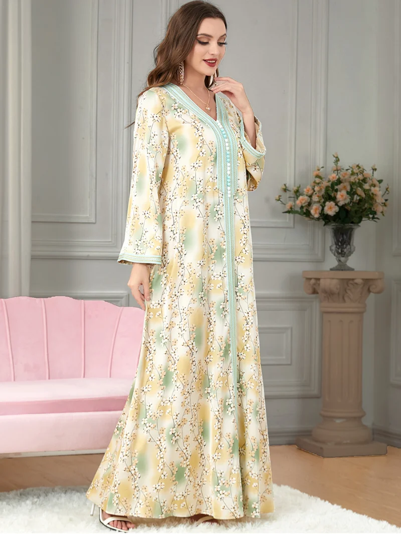 Autumn Morocco Dress Muslim Women Abaya India Floral Print Abayas Dubai Turkey Party Dresses Kaftan Robe Longue Vestidos Largos