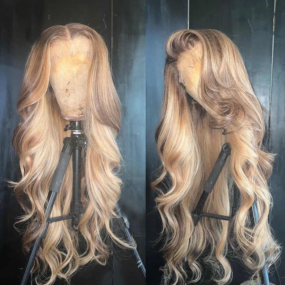 

Парик с эффектом омбре, бразильские волосы HD, без клея, с перехлёстом, с кудрявыми волосами светлого и медового цвета, для женщин