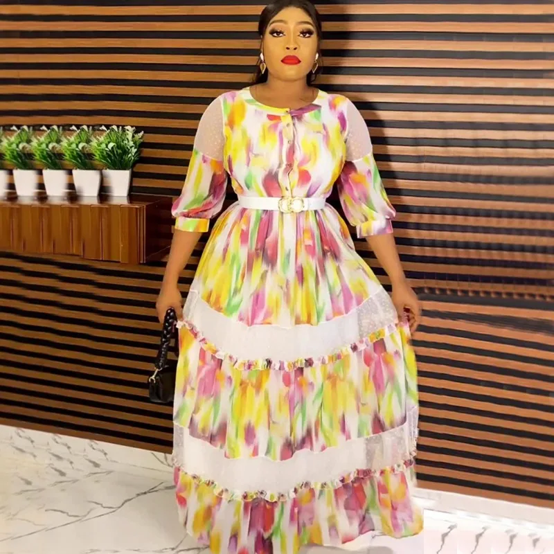 Платье женское длинное шифоновое с длинным рукавом