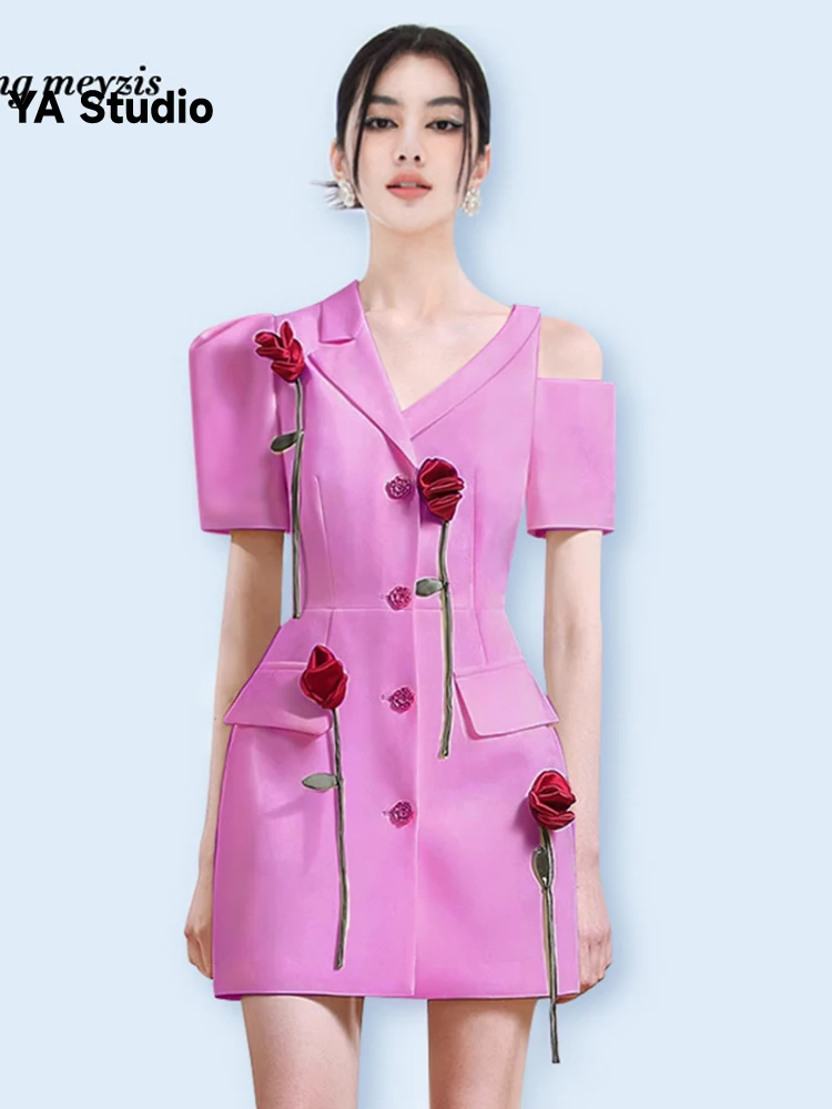 

[YA Studio] Stereoscopic Rose Contrasting Color Dress, Niche Design, Fashionable Personality, Asymmetrical Off Shoulder