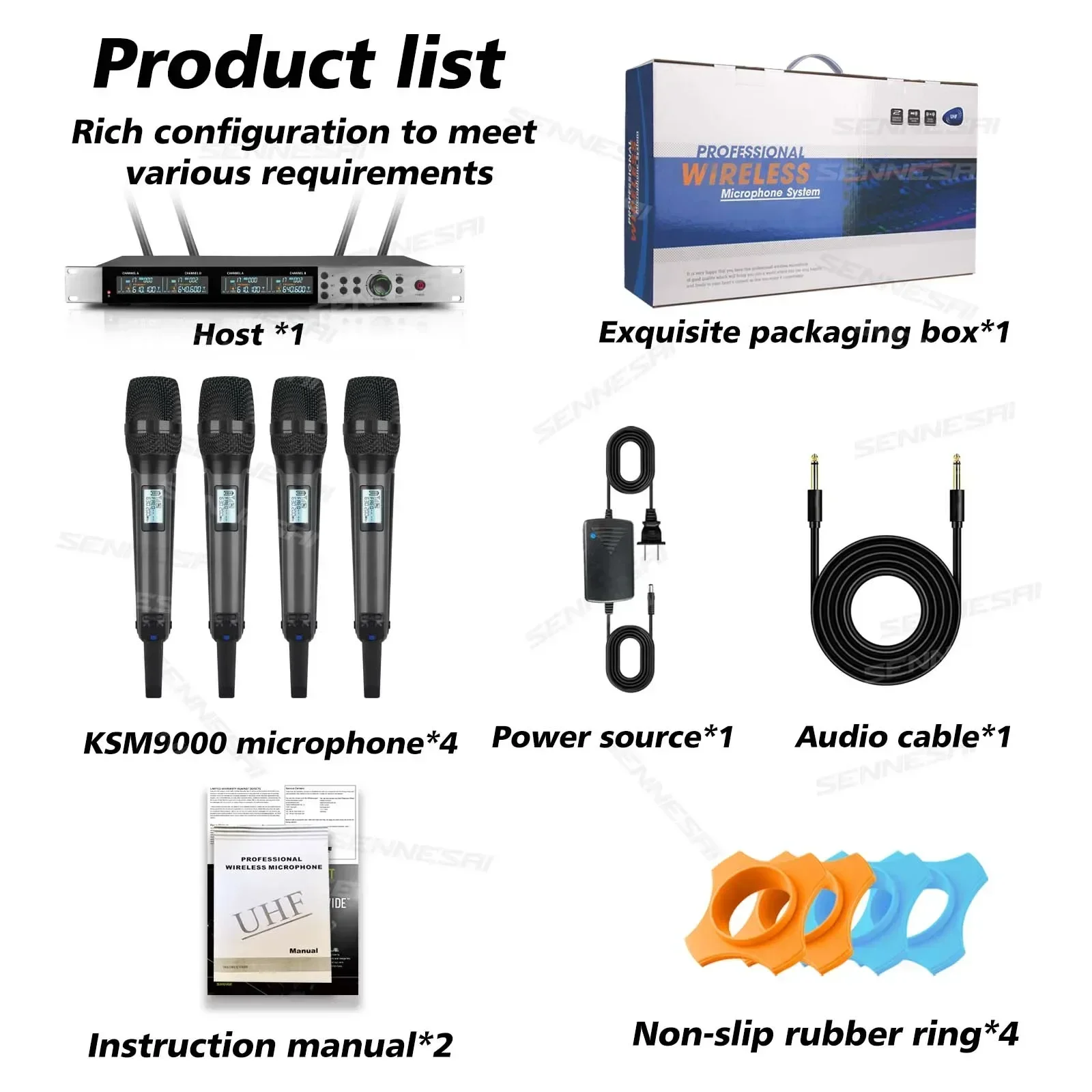 SKM9200/9000 Беспроводной микрофон (цельнометаллический) 4-канальный UHF