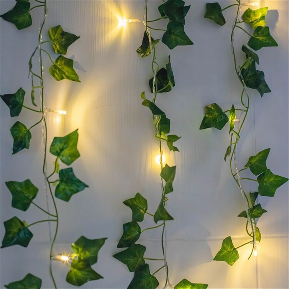 2M 20LED Green Leaf String Lights Artificial Vine Fairy Lights Battery Powered Christmas Garland Light For Weeding Home Decor