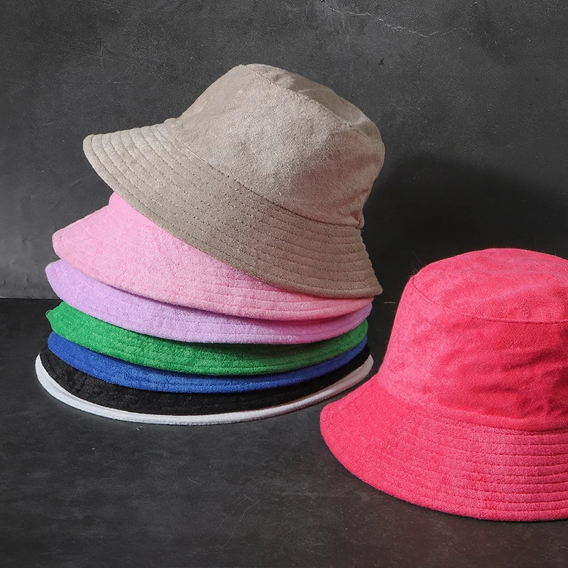 

2023 New Women's Cotton Bucket Hat Men's Casual Winter Warm Solid Bob Panama Hat Wide Brim Sun Fishing Bucket Hat Women Wholesal