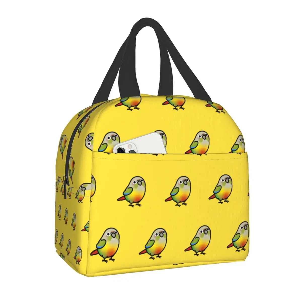 

Chubby Pineapple Green Cheek Conure Insulated Lunch Bag Portable Parrot Bird Thermal Cooler Lunch Box for Women Kids School