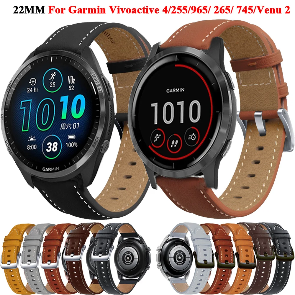 

For Garmin Venu 2 Sport 22mm Wristband For Forerunner 965 265 255M 745 Vivoactive 4 Smartwatch Leather Bracelet Strap Venu2 Band