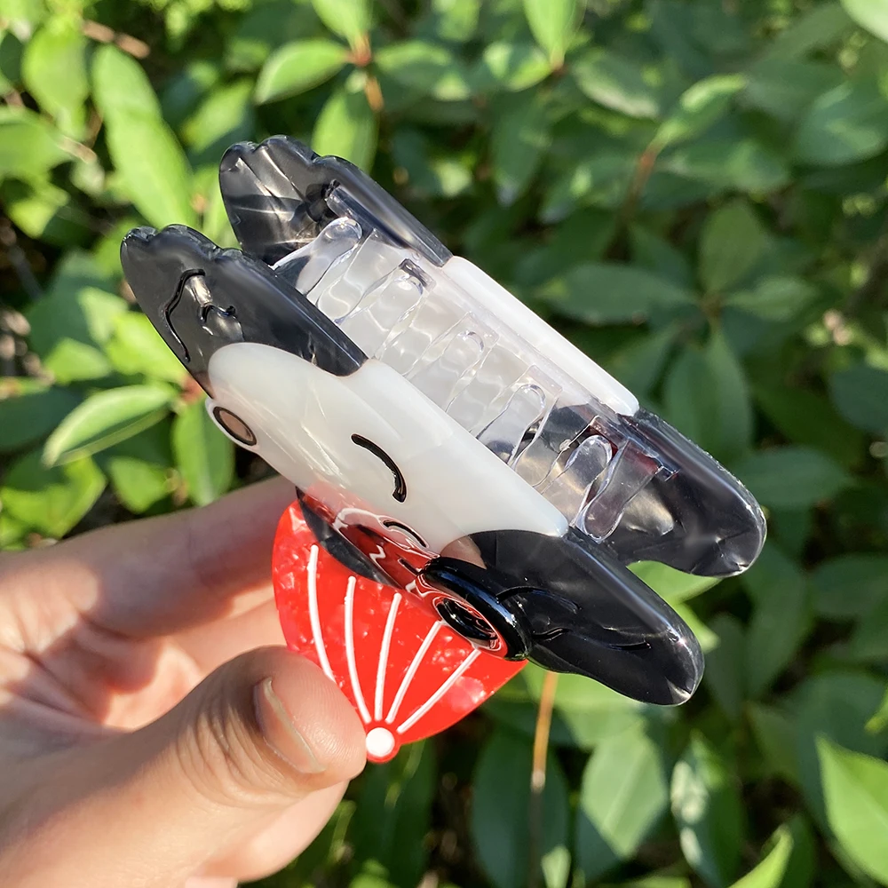 AENSOA Button Curly Dog Acetic Acid Clip Sweet Cartoon Splice Hairpin Back Head Coiffed Contrast Color Women Hair Accessories