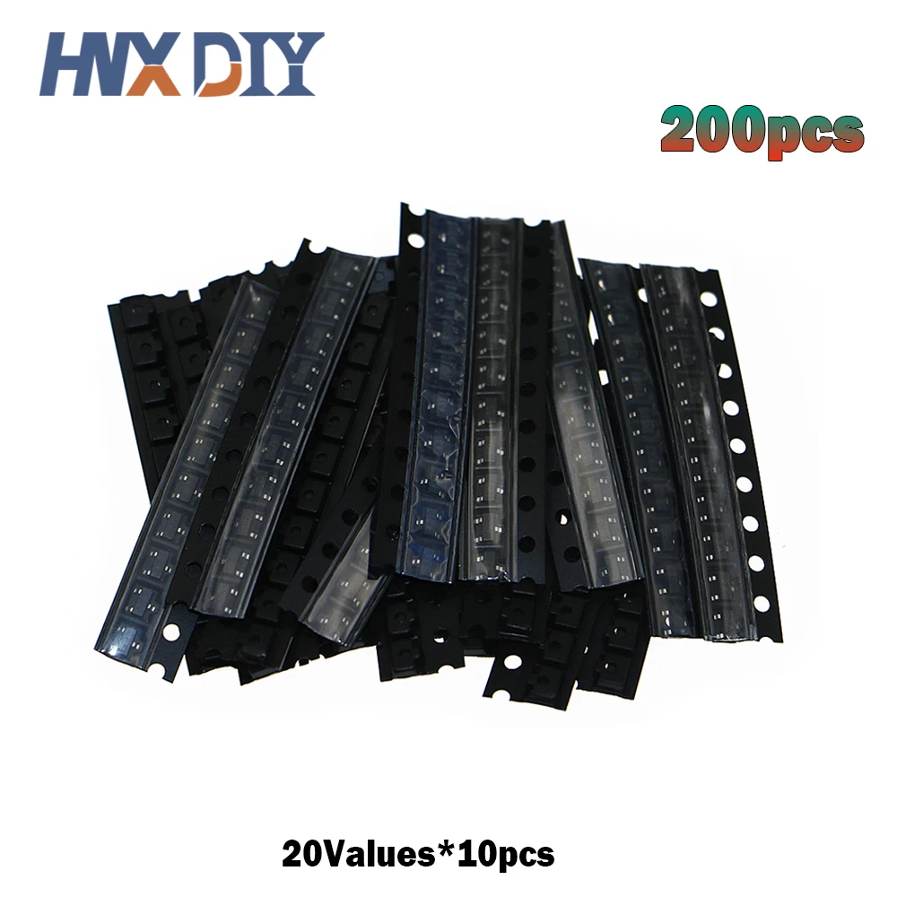 

Набор транзисторов SMD 200 шт./партия, чипы 2N2222 S8050 S8550 S9014 S9015 S9018 TL431 C945 A1015 C1815 A42 A92, 20 значений * 10 шт.