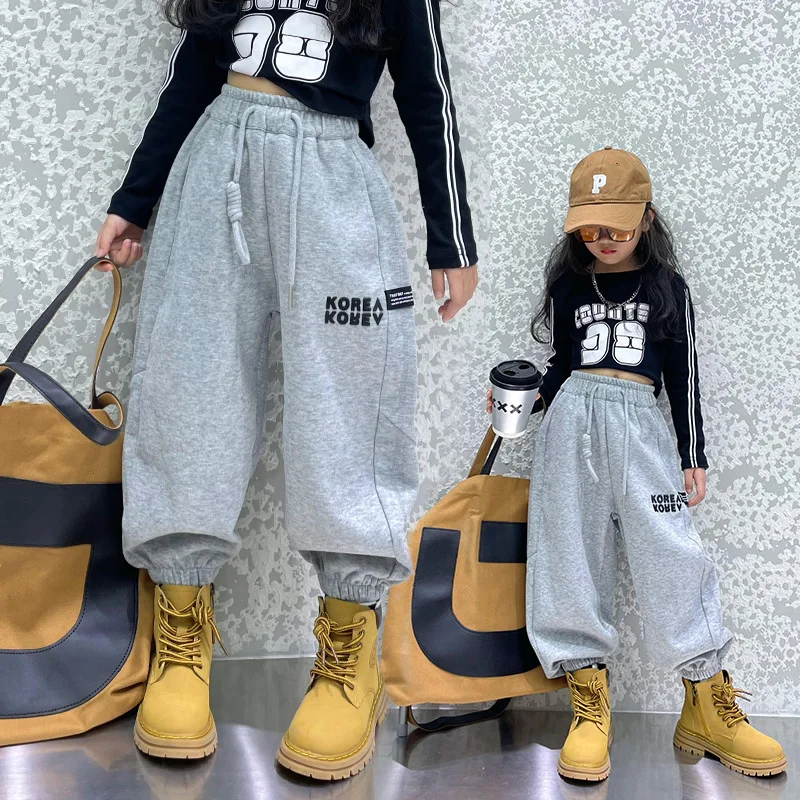 

Fashion Teens Clothing Casual Drawstring Trousers Spring Autumn Letter Embossed Sweatpants Kids Clothes for Girls Pants 4-12 Yrs