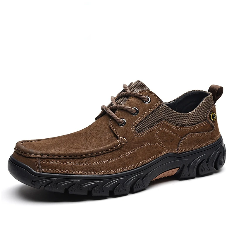 

Retro Natural Leather Shoes Men Lace Up Anti-slip Casual Shoes Flats Soft Waterproof Plus Size Walking Men Shoes