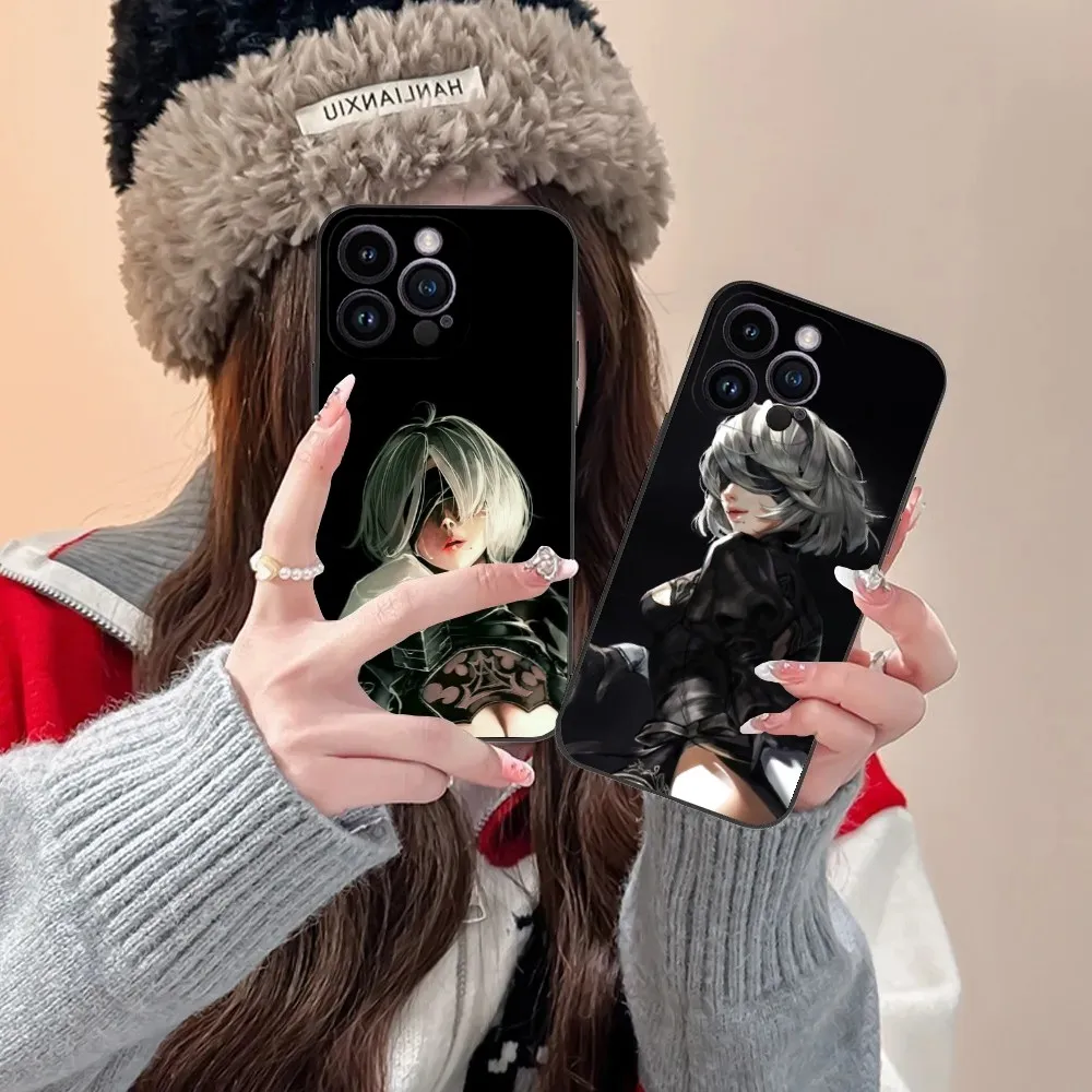N-NieR A-Automata 2B Phone Case For iPhone 16 15 14 13 12 11 Plus Pro Max XS X XR SE Mini 8 7 Soft Silicone Black Cover