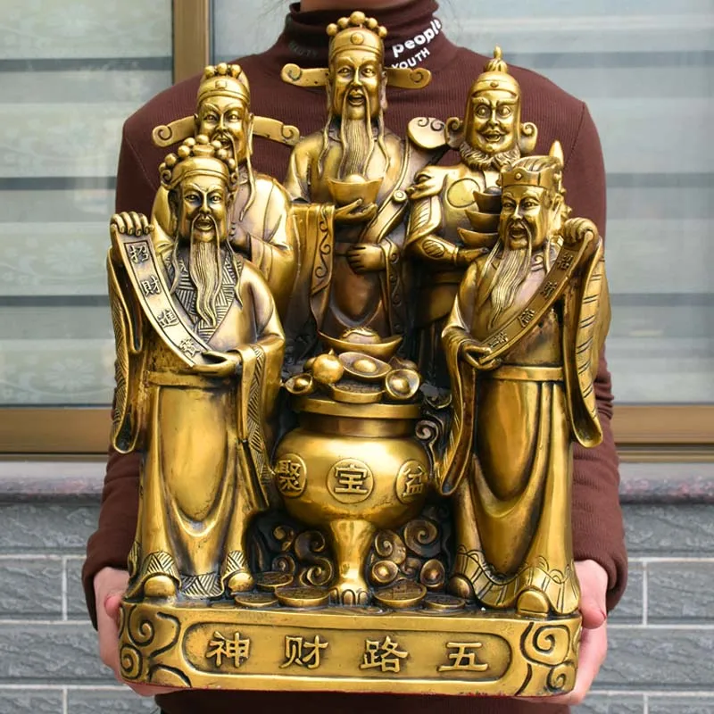 

47CM large Huge Wholesale home decor worship Buddha God home shop company Money Drawing 5 CAI SHEN wealth God FENG SHUI statue
