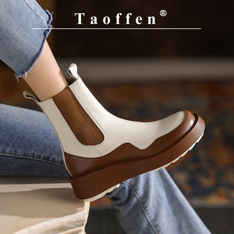 Женские ботинки Челси Taoffen из натуральной коровьей кожи на толстой нескользящей