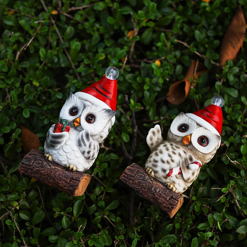 Статуя совы из смолы рождественские светодиодные огни украшения креативные