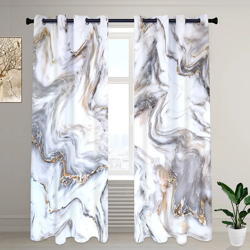 

Marble Print Window Curtain White Blackout Curtains for The Bedroom Drapes In Living Room High Shading(70%-90%) 2 Panels