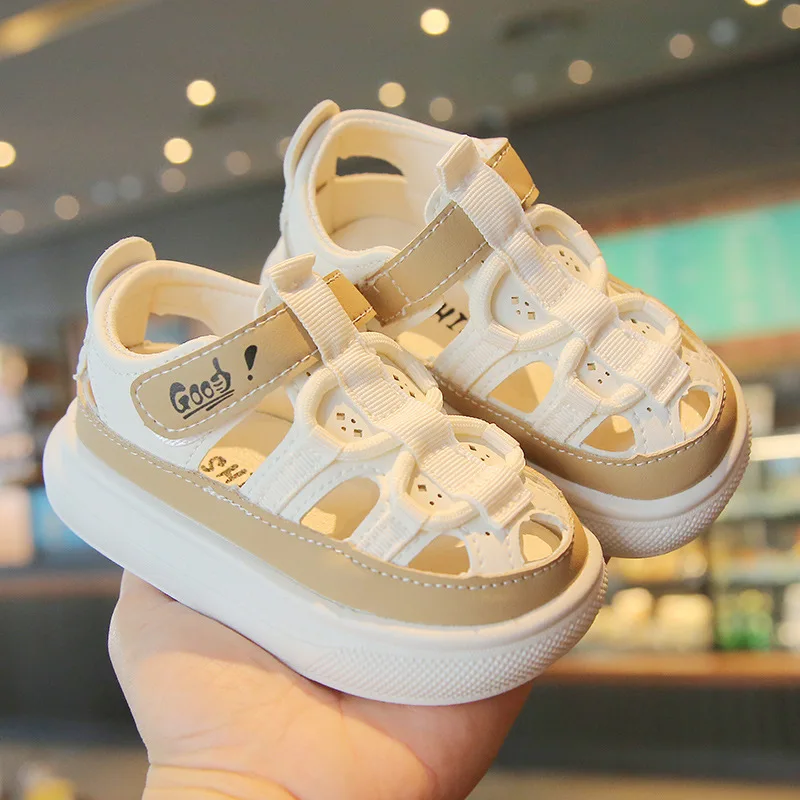 

2023 New Summer Baby Shoes For Boys Leather Cut-outs Girls Sandals Soft Sole Kids Beach Shoes Fashion Toddler Sandals