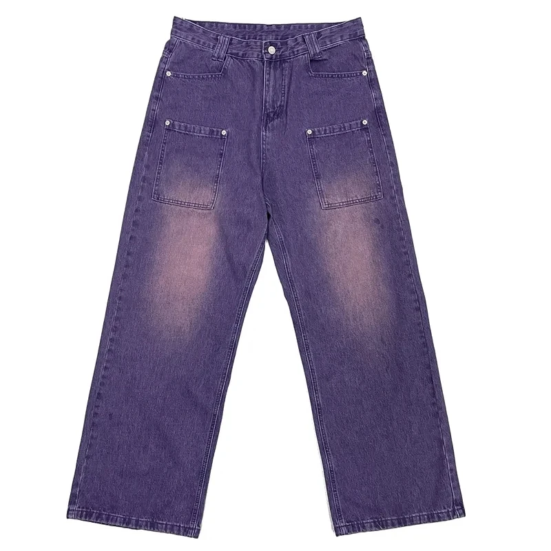 Purple Jeans Men Casual Korean Streetwear Fashion Hip Hop Vintage Denim Jeans Trousers Man Women Straight Long Wide Leg Pants