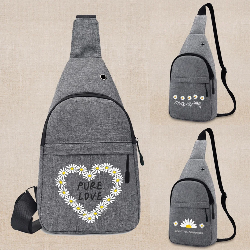 

Men Chest Bag Portable Shoulder Multifunctional Satchels with USB Hole Outdoor Sport Gym Chest Pack Daisy Print Coin Purse Women