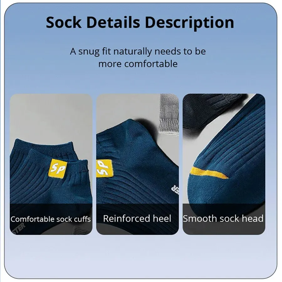 5Pairs Mens Letters SP Short Socks Spring and Summer Breathable Shallow Low Top Sport Short Socks Trendy Boat Sock for Women Men