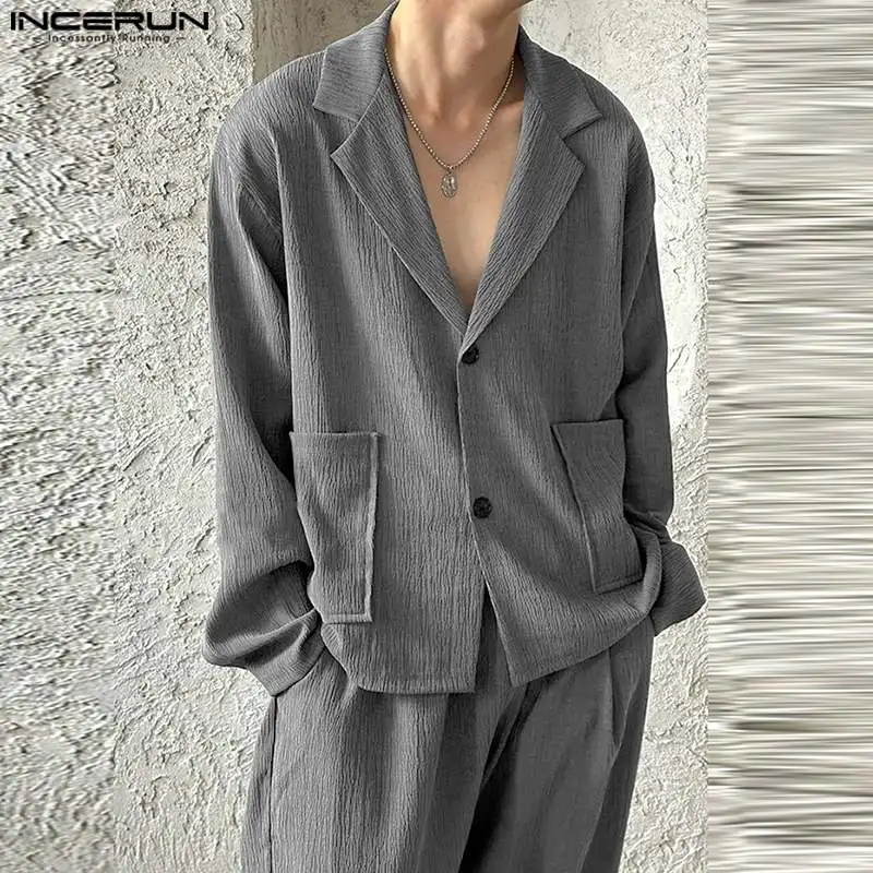 INCERUN стильная новая мужская одежда плиссированный текстурированный костюм