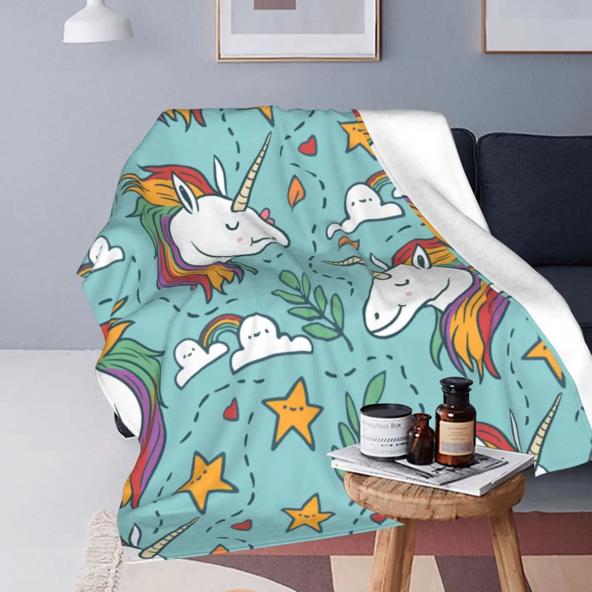 Одеяла с мультяшным радужным единорогом бархатный принт портативное мягкое
