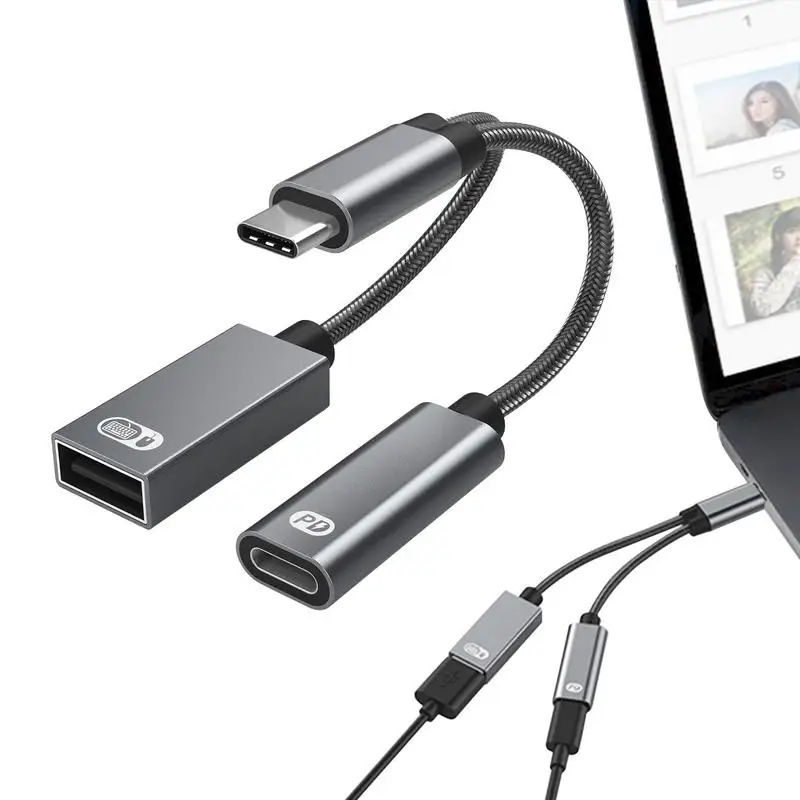 

USB C Splitter Data And Charging USB C OTG Adapter With Power 2 In 1 USB C Splitter With 60W PD Charging For Printer Mouse PC Ke