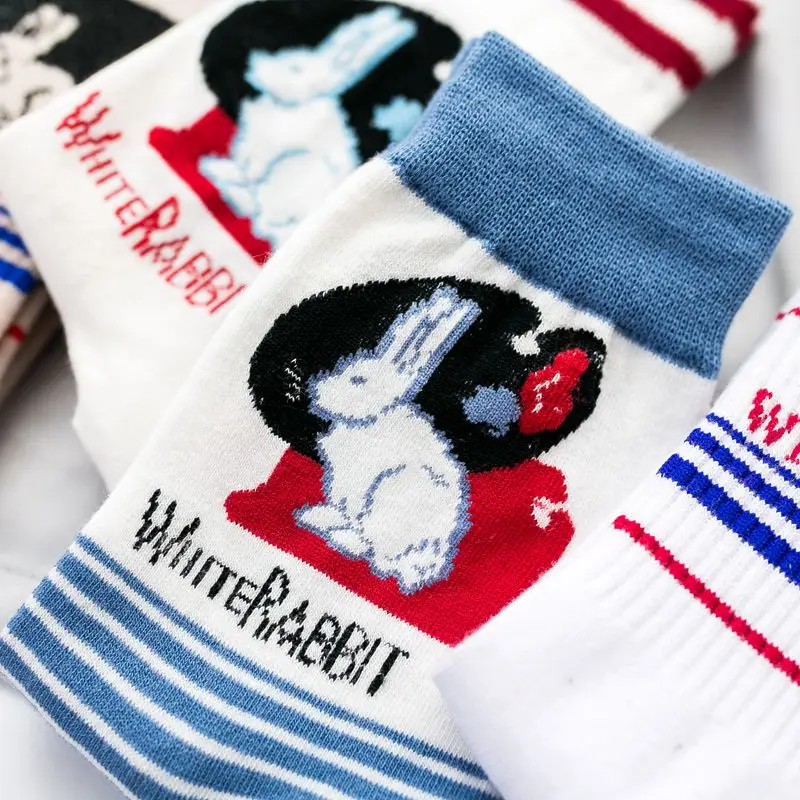 Funny Socks White Rabbit Candy Cotton Casual Fashion Women's Socks Long Couple Harajuku Cute Comfortable Korea Christmas Socks
