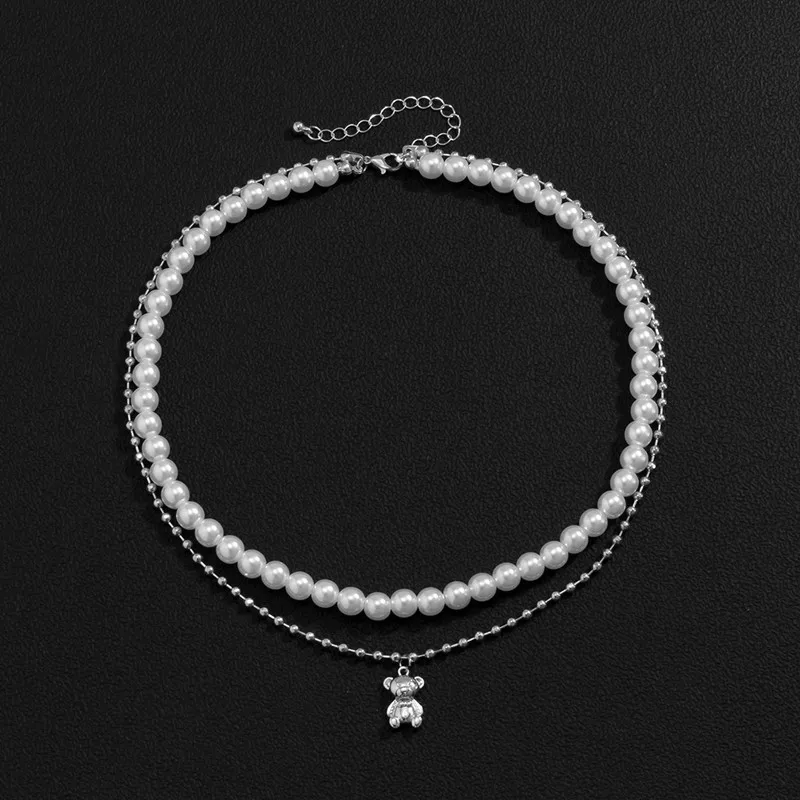 Модный бохемский кулон с милым медвежонком и жемчужным ожерельем для женщин и мужчин, бисерный воротник, модная цепочка для ключицы, подарок.