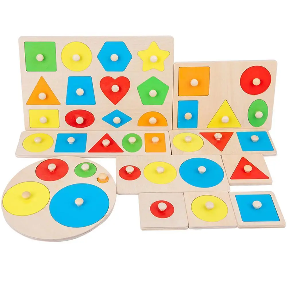 

1PC Wooden Toy Montessori Grasp Board Geometric Shape Sorting Math Puzzle Colorful Preschool Learning Educational Game Toy