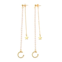 kissitty 5 pairs gold color plated star shape cuff earrings with brass cable chains plastic imitation pearl for women jewelry