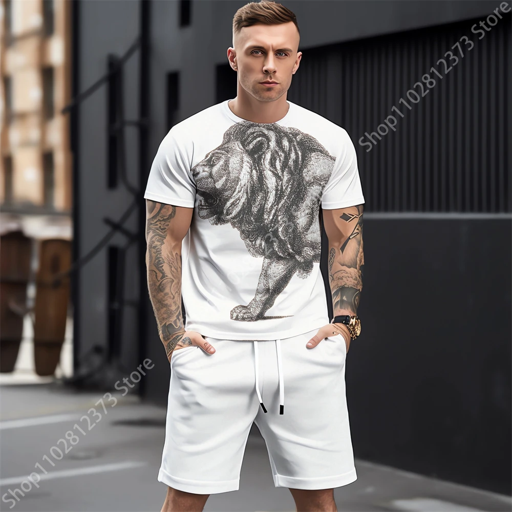 2023 Summer Tracksuit Men Casual Street T-shirt+Shorts Two Piece Set Men Fashion 3D Oil Painting Style Printing Clothes For Men