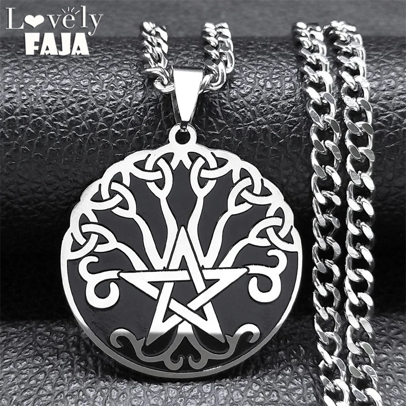 

Pentagram Trinity Celtic Knot Tree of Life Necklace Chain for Women Men Silver Color Triquetra Necklaces Jewelry Gift N7963S03