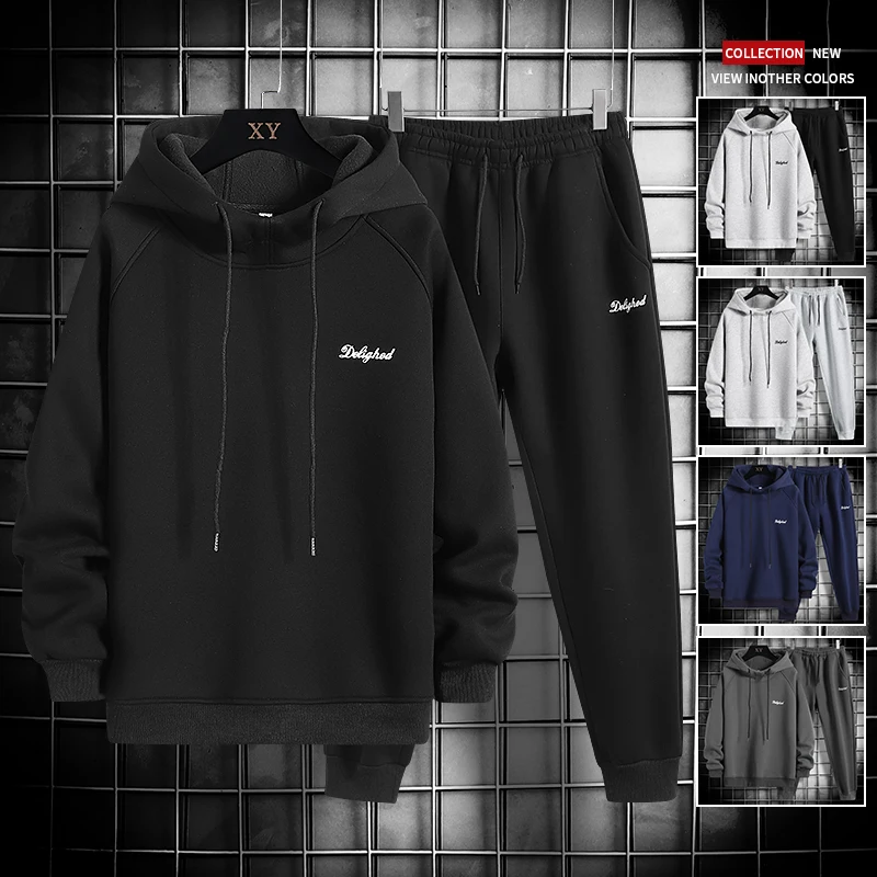 

New Mens Casual Hooded Set 2022 Spring Hoodies Tracksuit Sweatshirt Suit 2pcs Jogging Male Solid Pullover Sporting Sets