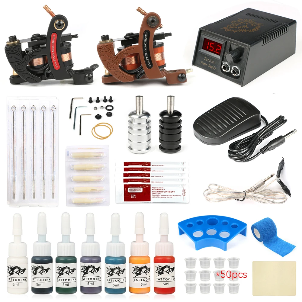 

Complete Tattoo Kit Coil Tattoo Machine Set Tattoo Power Supply Needles Professional Tattoo Machine Kit for Beginner Starter