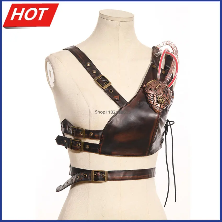 

Steampunk Cosplay Costumes Retro Leather Vest Jacket Bra Buckle Bustier Gothic Top Anime Accessory Halloween Costumes for Women