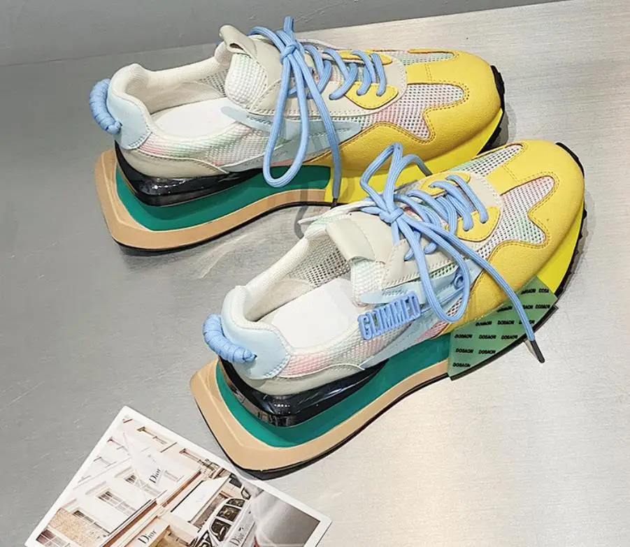 Women's Sneakers 2022 New Mesh Thin Platform Running Shoes Casual Mixed Colors Breathable Height Increased Wedge Platform Shoes