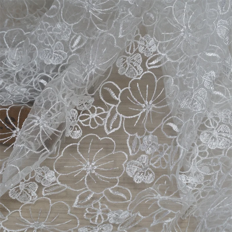 Нежная Свадебная кружевная ткань с цветочной вышивкой цвета слоновой кости