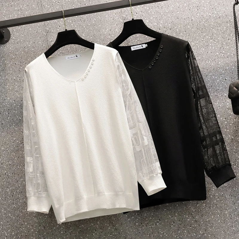 

Трикотажный винтажный пуловер в Корейском стиле, в стиле Харадзюку, с сетчатыми вставками, черный, белый, весна-осень-зима, модные женские свитера, 2022