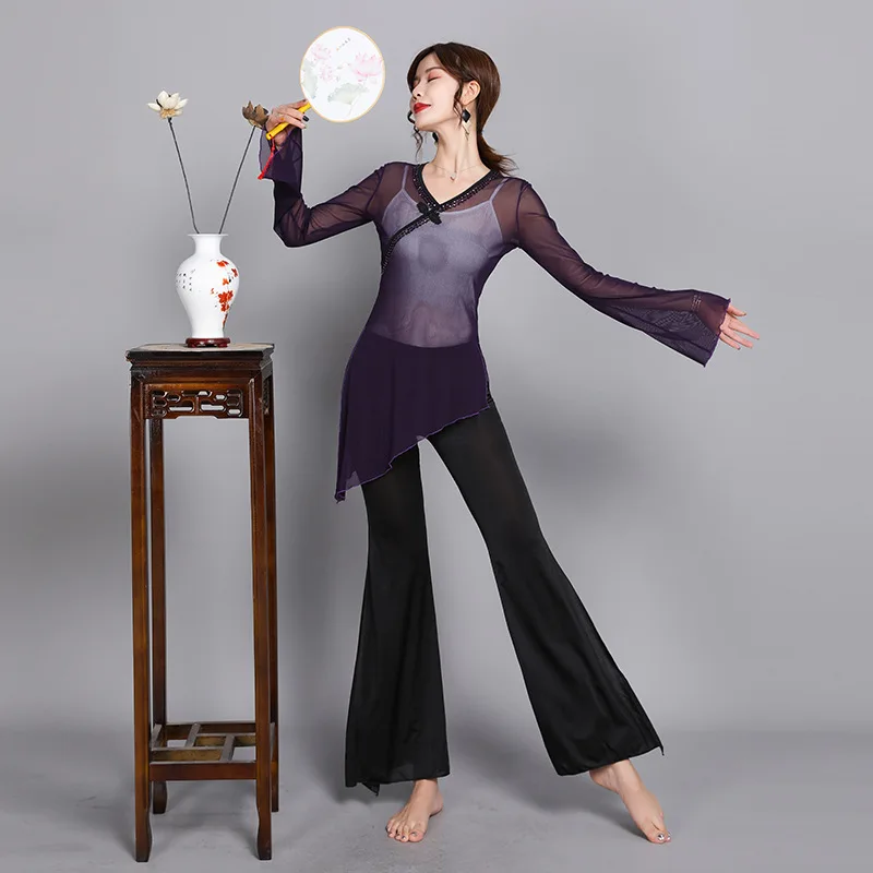 

Women Modern Dance Dress Adult Oriental Classical Dance Costumes Ladies Chinese Cheongsam Shirt And Pants Hanfu Dancing Clothing