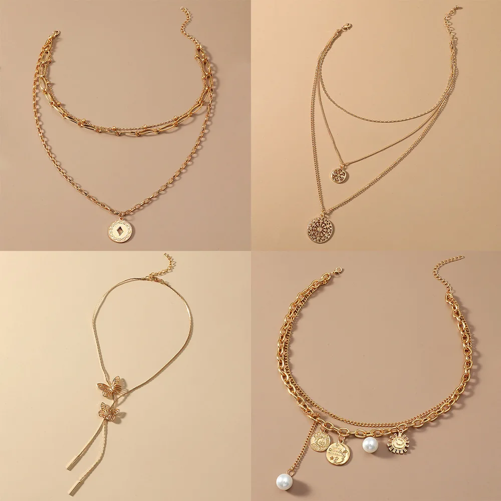 

New Multilayer Necklace Hip Hop Alloy Necklace For Women Necklaces & Pendants Clavicle Jewelry Vintage Sweater Necklace CF